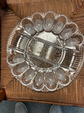 Glass Divided Serving Platter - Clear Scalloped Design